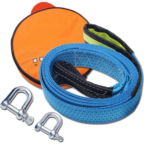 5M 8Tons Car Towing Rope Strape Cable with U Hook Shackle High Strength Nylon Light for Car Truck Trailer SUV