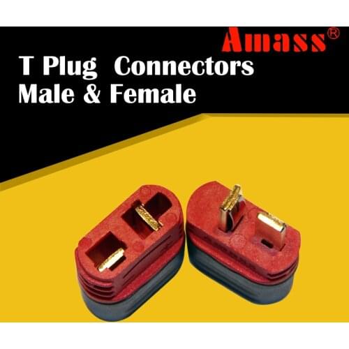 Amass 10 Pairs Sheathed T Plug Connectors Dean Style with Protection Cover for RC Battery ESC Motor Controller