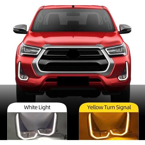 Car Flashing 2PCS Car LED Daytime Running Light For Toyota Hilux Revo 2020 2021 Turn Yellow Signal LED DRL Day Light Fog lamp