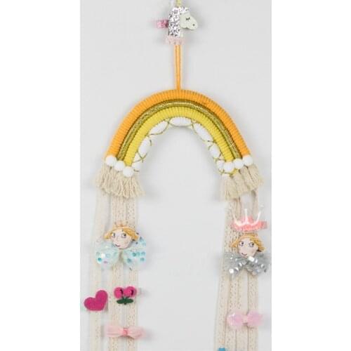 INS Nordic Girls Hair Bows Storage Belt Kids Hair Clips Barrette Hairband Organizer Holder Strip Wall Hanging Rainbow Tapestry
