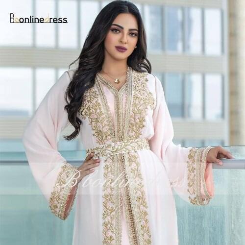 Bbonlinedress Moroccan Caftan Evening Dresses Emboridery Appliques Muslim Evening Dress Full Sleeve Arabic Kafutan Party-Dress
