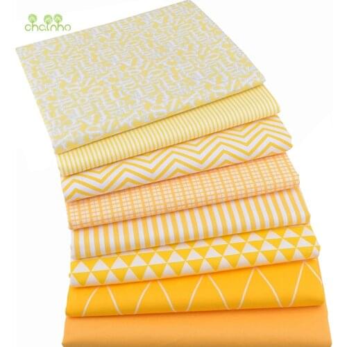 Chainho,8pcs/lot,Yellow Geometric Patterns,Print Twill Cotton Fabric,Patchwork Cloth,DIY Sewing&Quilting Material For Baby&Child