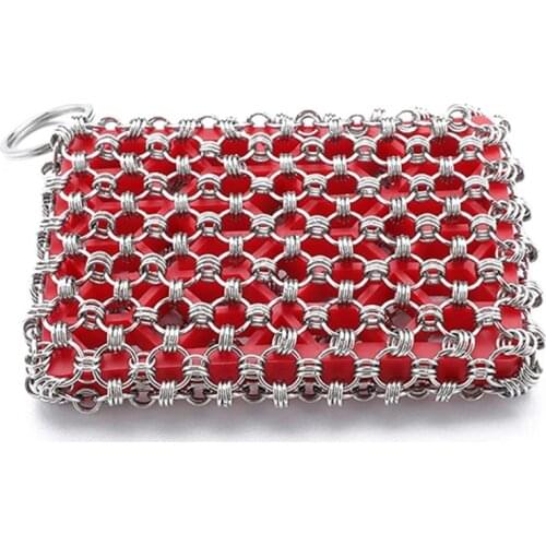 Cast Iron Frying Pan Cleaner 316 Stainless Steel Chain Armor Scrubber Built-in Silicone Cleaning Kitchen Utensils