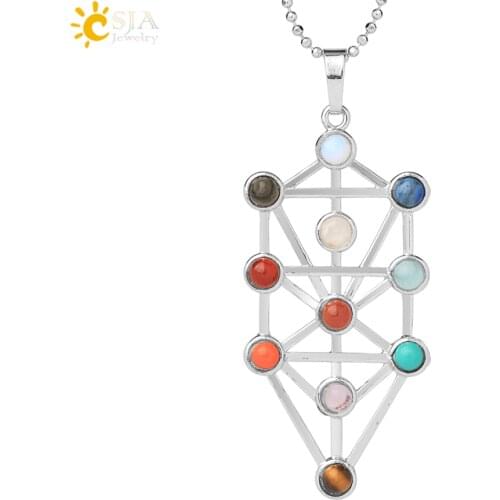 CSJA 2016 Amulet Symbol 7 Chakra Pyramid Healing Point Dowsing 11 Stone Reiki Charms Pendulum Jewelry Pendant Necklace Gift E040