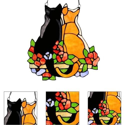 Stained Glass Cats Ornaments Window Panel Suncatcher Cat Windows Decoration Hanging Pendant Decor Garden Figurines Gifts