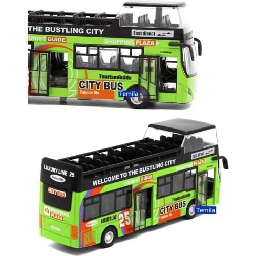Electronic Sound & Light Double-decker sightseeing bus car Alloy model City tour bus with open door collection model kids gift