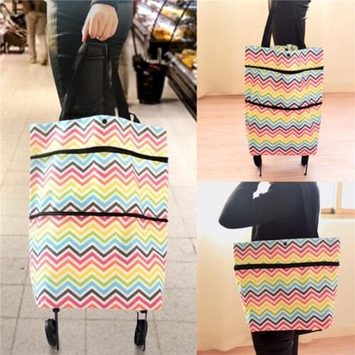 Hot Sale 1PC Portable Foldable Shopping Bag Cart Trolley Bag with Wheels Grocery Floral Print Tote Collapsible Handbag, 4 Colors