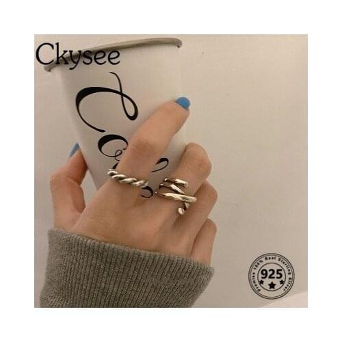 Ckysee Vintage Design 925 Sterling Silver Ring Twist Line Cross For Women Jewelry Adjustable Rings 2020 Trend Jewelry