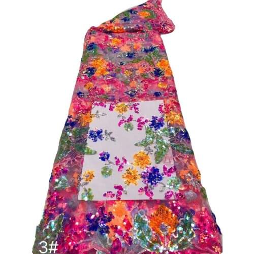 High Quality French Mesh Lace Fabric Stack Sequins Flower Tulle Embroidery Sewing Evening Party Wedding Dress Trimming 5 Yards