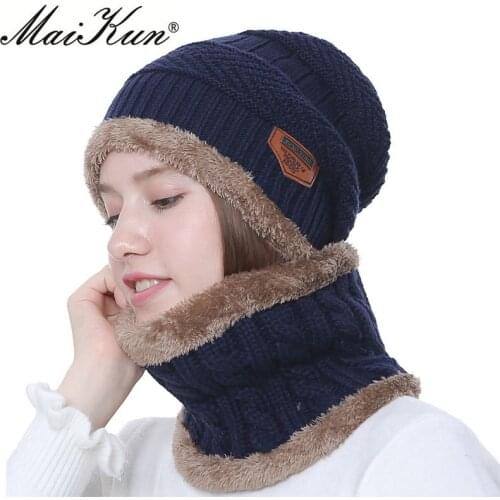Maikun Winter Beanies Women Scarf Knitted Hat Caps Mask Gorras Bonnet Warm Baggy Winter Hats For Men Women Skullies Beanies Hats