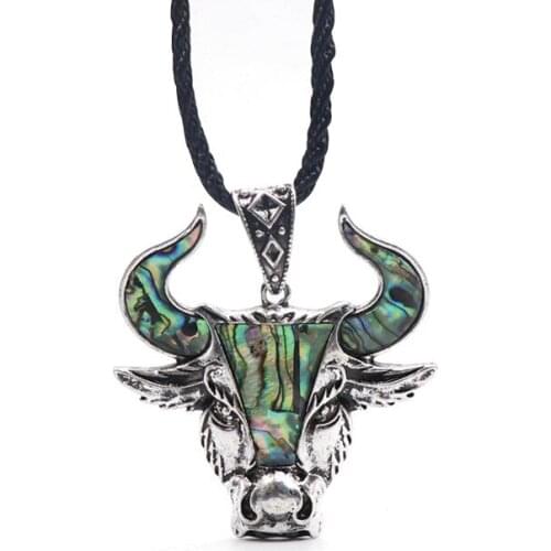 Fashion Natural Shell Abalone Shell Pendant Bull Head Pendant Alloy Inlaid Color Sheep Head Necklace DIY Jewelry Making Fitting