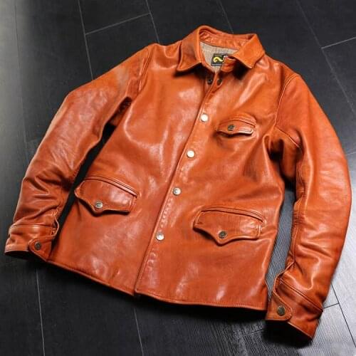 Oil Wax Full Vegetable Tanned Horse Leather Coat Mens Japanese-Style Retro Xiaosi Gate Motorcycle Brown Leather Jacket