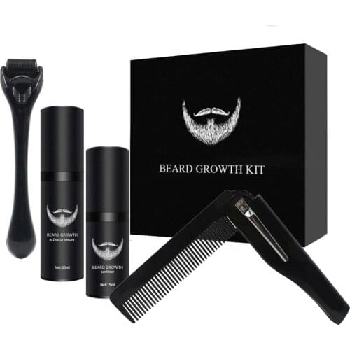 Beard Growth Kit Hair Growth Enhancer Thicker Oil Nourishing Leave-in Conditioner Beard Comb Growth roller