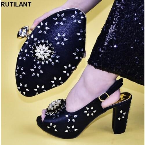 Latest Design High Heels Italian Women Pumps with Purse African Shoes and Bags Matching Set Shoes and Bag Set African Sets 2019