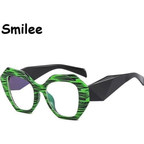 New Fashion Vintage Computer Transparent Glasses 2021 Luxury Brand Design Polygon Round Eyeglass Frames Women Green Clear Lens