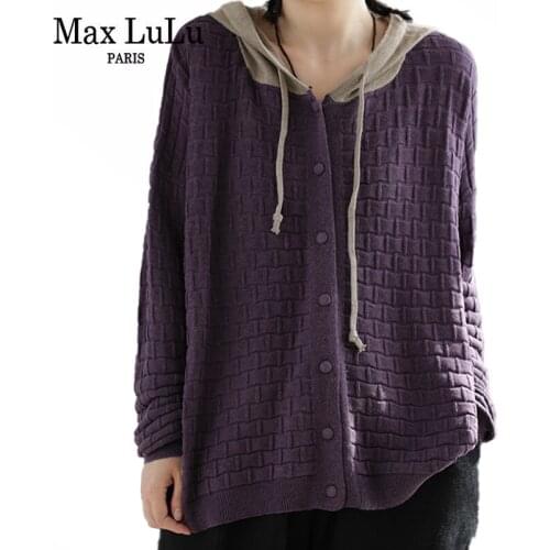 Max LuLu 2021 Autumn Womens Elegant Patchwork Sweaters British Style Ladies Hooded Design Vintage Loose Cardigans Casual Clothes