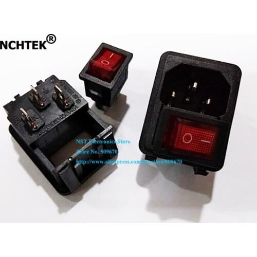 NCHTEK 10A 250V Red Light Power Socker Switch IEC 320 C14 3Pin Male Inlet Power Sockets Switch Connector Plug/Free Shipping/5PCS