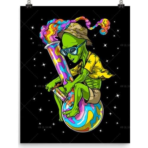 Hot New Modern Home Decor Posters Cartoon Space Alien Weed Bong Nordic Poster Wall Art Canvas Painting Picture for Living Room