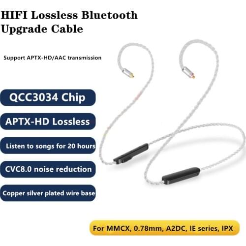QCC3034 APTX HD Bluetooth 5.0 Headset Upgrade Cable Audio For MMCX 0.78mm IPX A2DC IE Series QDC Earphone Wire CVC8.0 Microphone
