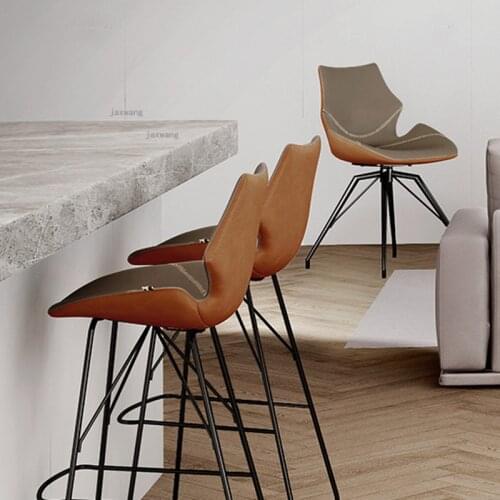 Nordic Leather Living Room Furniture Barstool Creative Hotel Restaurant Bar Stools Kitchen Front Desk Backrest High Bar Chair