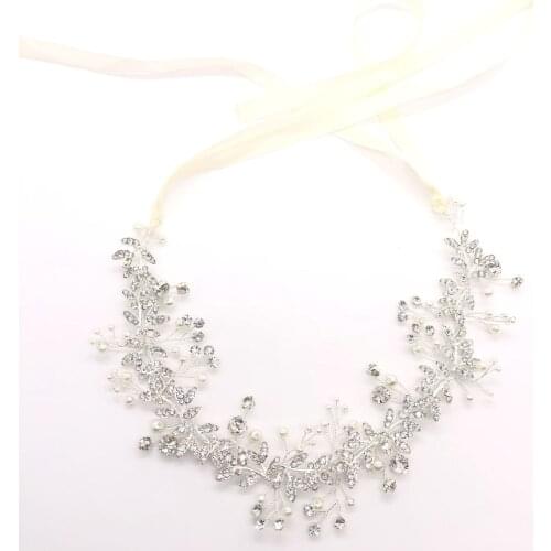 Silver Color Floral Bridal Tiara Headband Prom Hair Bnads Pearls Jewelry Crystal Handmade Wedding Headpiece Hair Acccessories