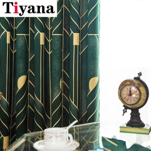 Dark green geometric stripe blackout curtains for Bedroom double-sided jacquard linen curtain cloth drape for living room ZH493Y