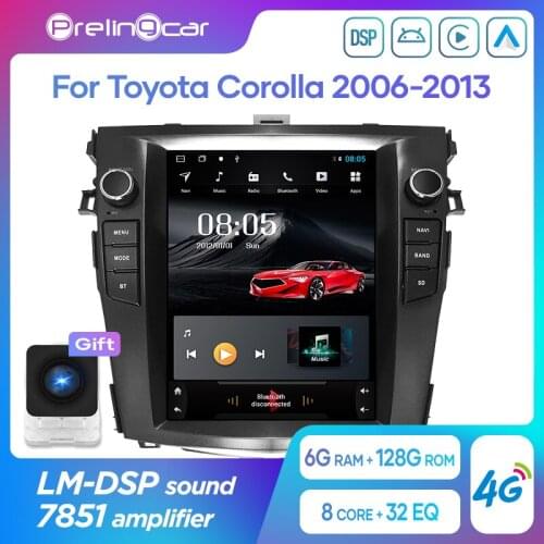 4G Lte 32G ROM Vertical android 10.0 system multimedia video radio player for Toyota Corolla 2006-2013 year navigation stereo