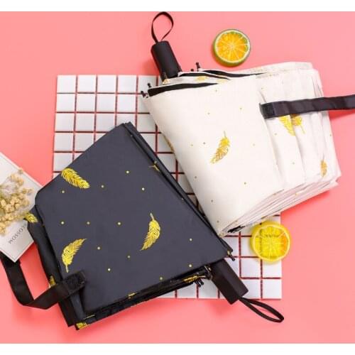 High Quality Men Women Fashion Sun Umbrella Parasol Black Glue Anti-UV Umbrella Golden Feather Sunny and Rainy Umbrella