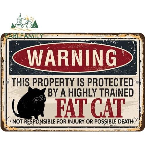 EARLFAMILY 13cm x 8.8cm for Warning Property Protected By A Fat Cat Funny Car Sticker Windows Vinyl Decal Waterproof Car Styling