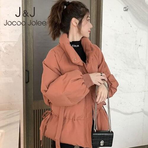 Jocoo Jolee Winter Women Cute Adjustable waist Parka Women Thick Warm Coat Korean Harajuku Stand Collar Jackets Oversized 2XL
