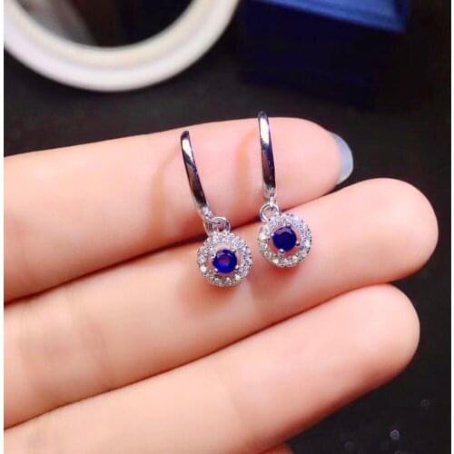 Small Silver Sapphire Drop Earrings for Party 3mm Natural Sapphire Earrings 925 Silver Sapphire Jewelry Gift for Woman
