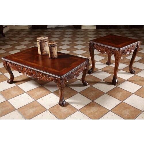 Hand carved birch wood coffee table end table for living room furniture Mesa de centro de madeira de bétula esculpida à mão GH69