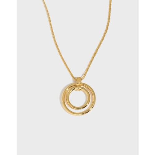 100% Authentic 925 Sterling silver Double Circle Geometric Pendant necklace temperament clavicle C-YH082