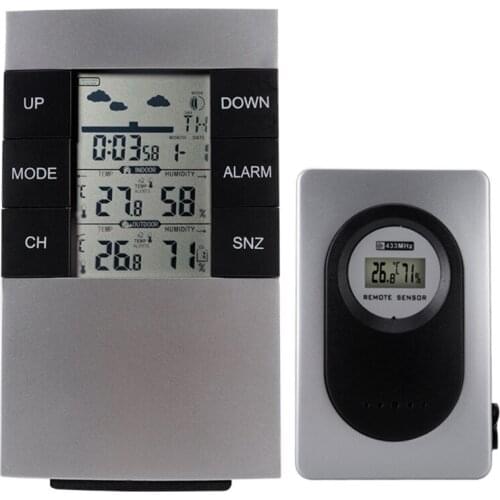 Wireless Weather Station Clock Indoor Outdoor Thermometer Hygrometer Alarm C/F M89B