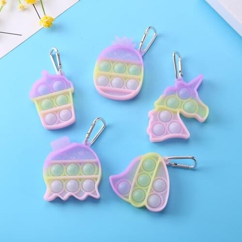 Glitter Silicone Push Bubble Pendant Toy Hand Finger Tip Fidget Autism Stress Reliever Childrens Adults' Simple Dimple Toys