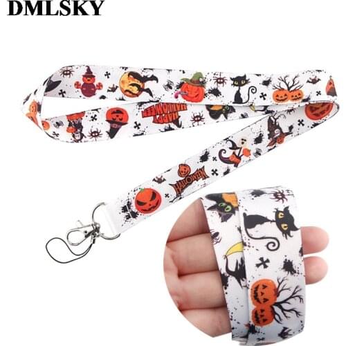 DMLSKY Halloween pumpkin Lanyard Keychain Lanyards for keys Badge ID Mobile Phone Rope Neck Straps Accessories Gifts M4039