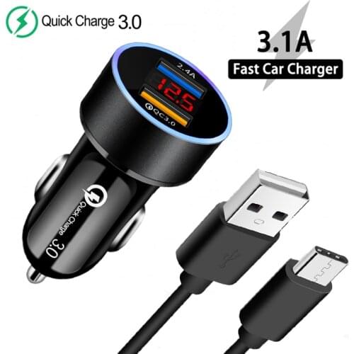 Fast Car Charger USB Phone Adapter QC 3.0 Power Bank For Xiaomi 11 10 9 T A3 A2 Lite Redmi Note 9T 8T 9 8 7 Pro USB Type-c Cable