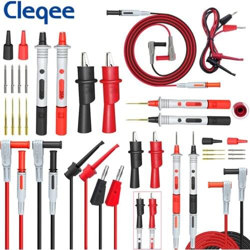 Cleqee P1308B 18PCS Test Lead Kit 4MM Banana Plug To Test Hook Cable Replaceable Multimeter Probe Test Wire Probe Alligator Clip
