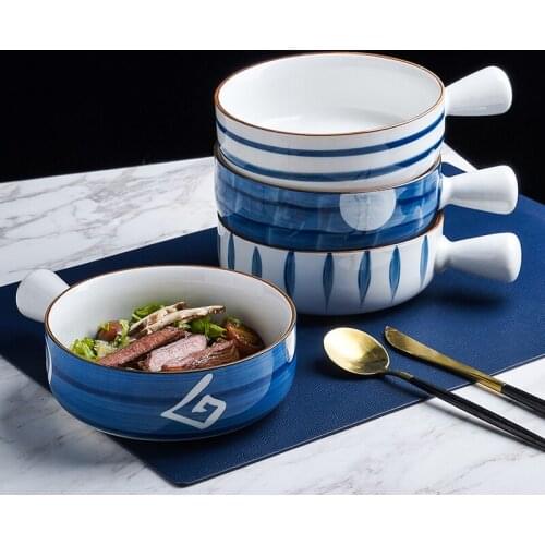 6 inch Porcelain Baking Plate with Handle Dessert Bowl Ramekin Baker Dinner Plate Pasta Dishes Microwave Oven Safe Dinnerware