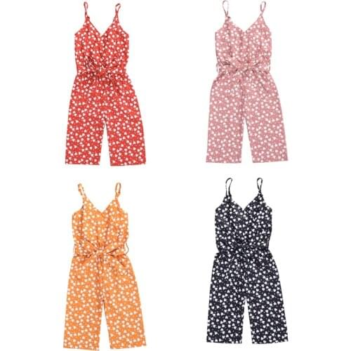 FOCUSNORM 1-6Y Summer Fashion Baby Girls Rompers Overalls Heart Print Sleeveless V Neck Long Pants Jumpsuits