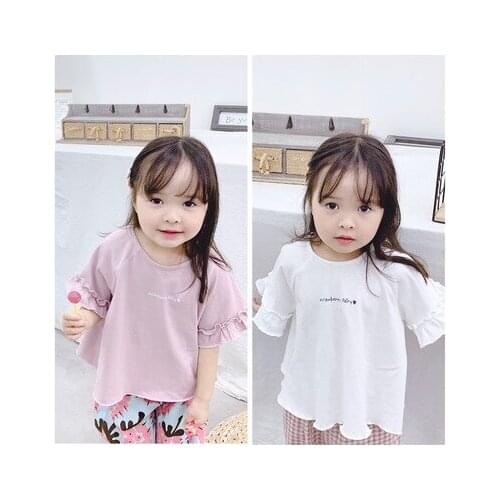 Baby Girl Puff Sleeve T Shirt 2019 Summer New Toddler Clothes Top Tees Kids Girls Short Sleeves Letter T Shirt Baby Girl Blouse