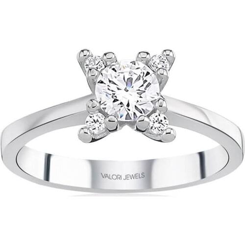 Valori Jewels 0.60 Carat, Zirconia White Round Gemstone, Rhodium Plated, Solitaire Ring