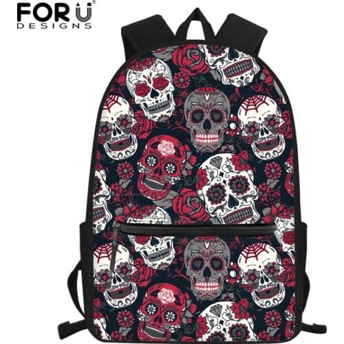 FORUDESIGNS Cool Floral Skull Print School Bags for Girls Stylish Children Kids Backpack High Elementary Student Boys Bookbags