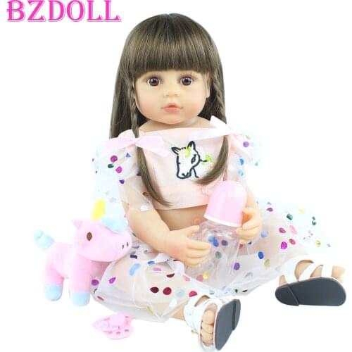 55cm Full Silicone Reborn Baby Doll For Girl Newborn Toddler Long Hair Bebe Boneca Kid Birthday Gift Popular Bath Play House Toy