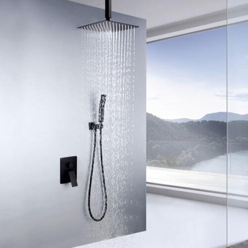 Matt Black Bathroom Shower Set Rainfall Shower Head Single Handle Shower Faucet Ceiling Wall Mounted Bath Shower Mixer Water Set
