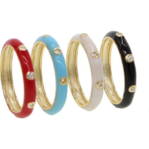 Minimal Hotting Sale Jewelry Ring elegant Gold Color delicate cz Crystal Black red white Enamel band Wedding Rings For Women