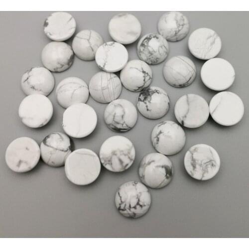 Fashion Nature White Turquoises Stone beads charm 12mm round CAB Cabochon no hole for jewelry making Wholesale 50pcs/lot