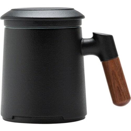 New Ceramic Mug with Lid Filter Tea Cup Simple Tea Separation Cup Home Office Teacup with Handle 400ML Frosted Texture Glaze Mug