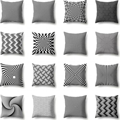 New Geometric Cushion Cover Abstract Distortion Throw Pillows Black and White Pillow Cover Fashion Home decor Don't Look Dizzy
