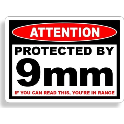 Warning Decals Protected by 9 mm Sticker Warning Alert Alarm Safety Ammo Home Window Door Decal PVC Vinyl Reflective Stickers